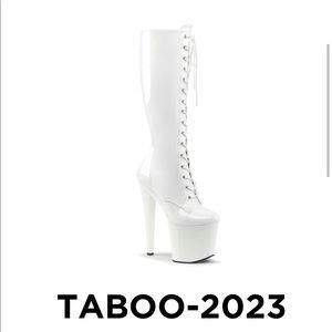 7 inch - White Patent Leather Lace-up Pleaser Boots